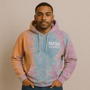 Artist Union NASA Tie Dye Hoodie Large Orange Blue Purple Space Shuttle